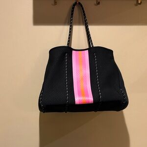 Neoprene Tote Bag with Pink and Orange Stripes NWOT